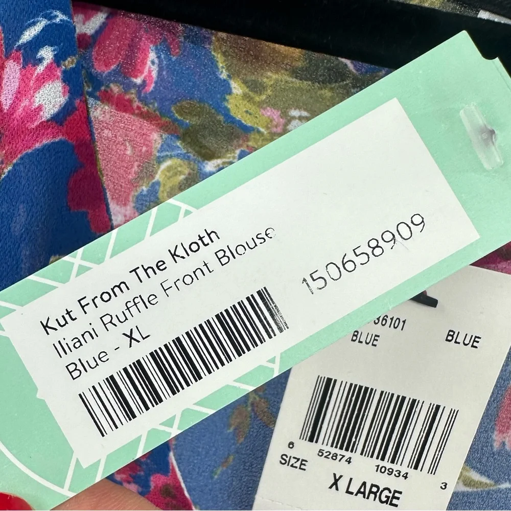 Kut From The Kloth Womens Size XL Blue Pink Floral Long Sleeve Ruffle Button Up - Picture 4 of 11